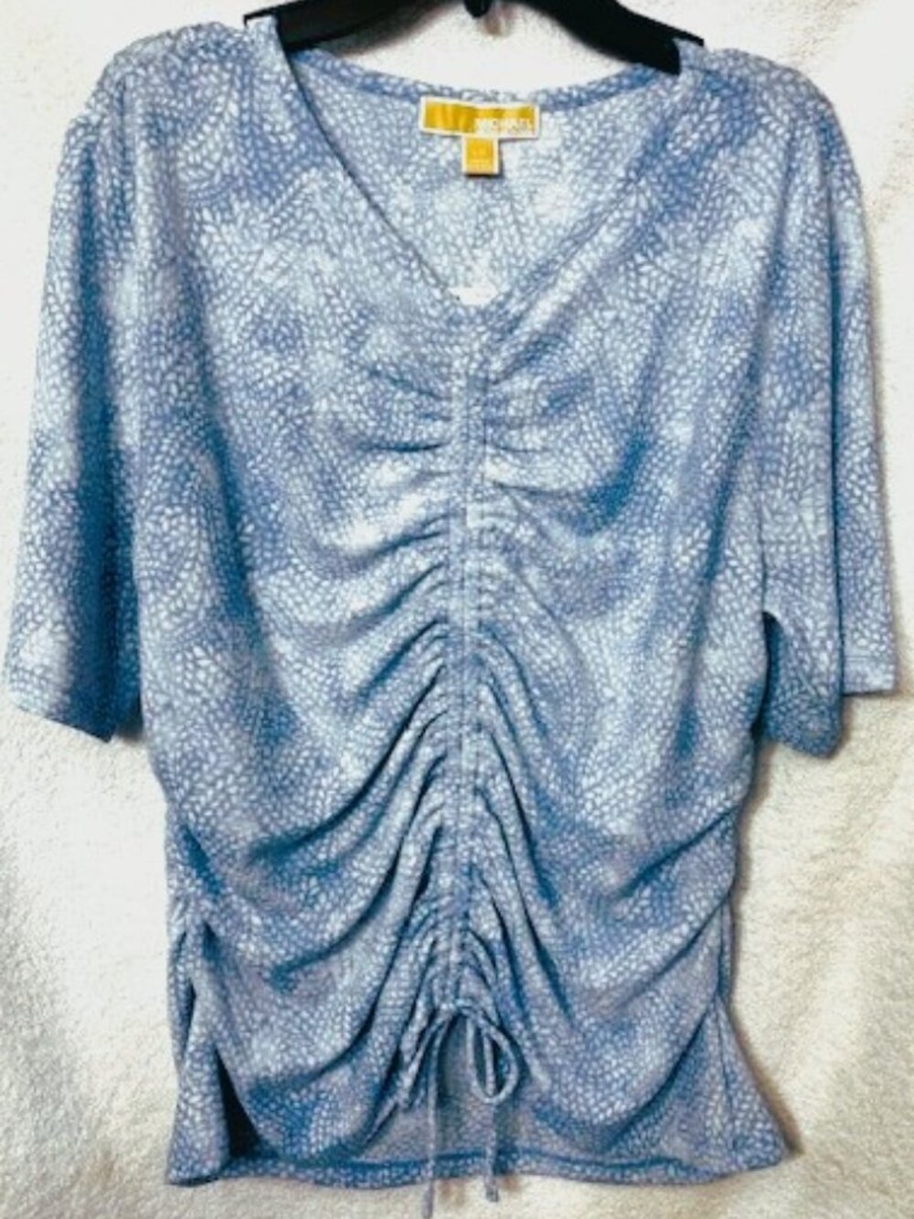 MICHAEL Michael Kors light blue Chambray ruched short sleeved blouse NWT Size L